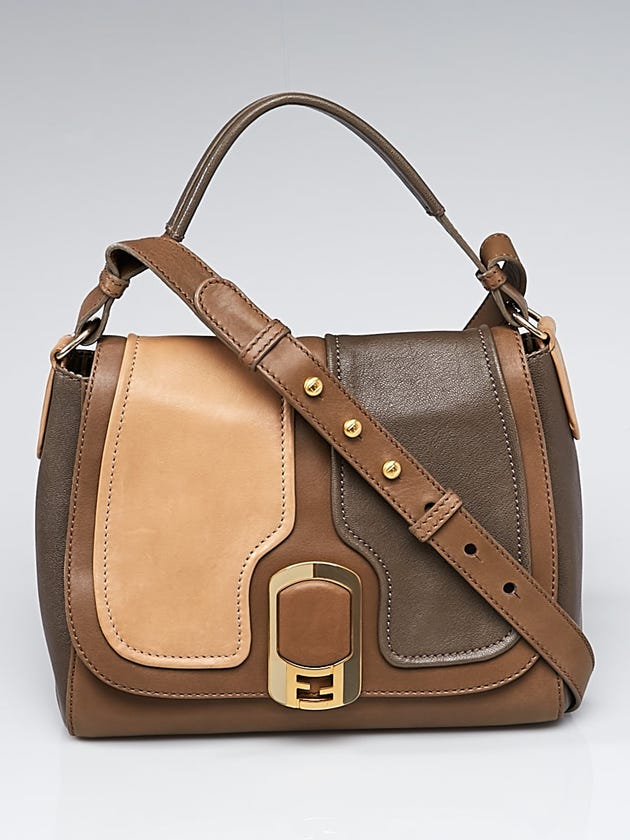 Fendi Taupe Colorblock Leather Medium Anna Shoulder Bag - 8BT188