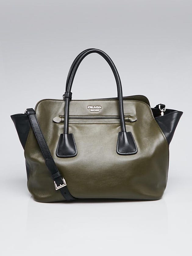 Prada Militare/Black Soft Calfskin Leather Shopping Tote Bag BN2611