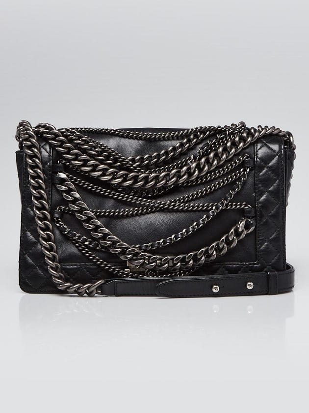 Chanel Black Leather Boy Enchained Medium Flap Bag