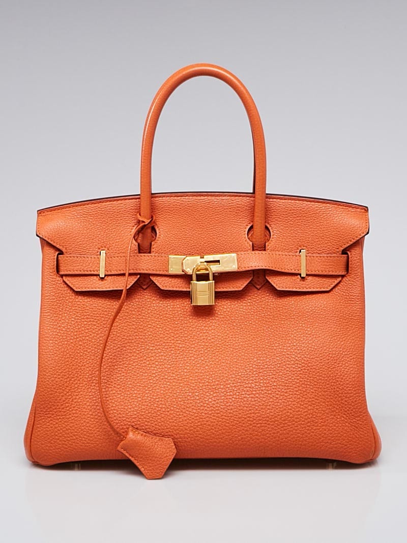 Hermes 30cm Orange Epsom Leather Gold Plated Birkin Bag - Yoogi's