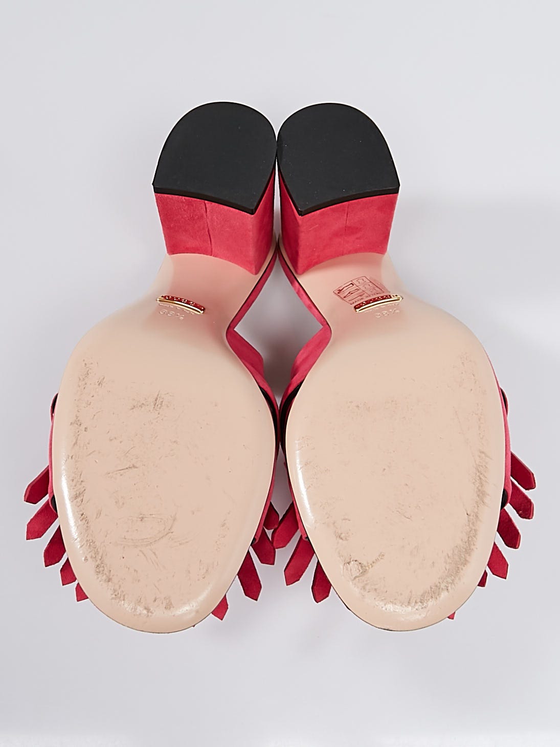 Gucci Hot Pink Suede Leather Marmont Peep Toe Kiltie Mule