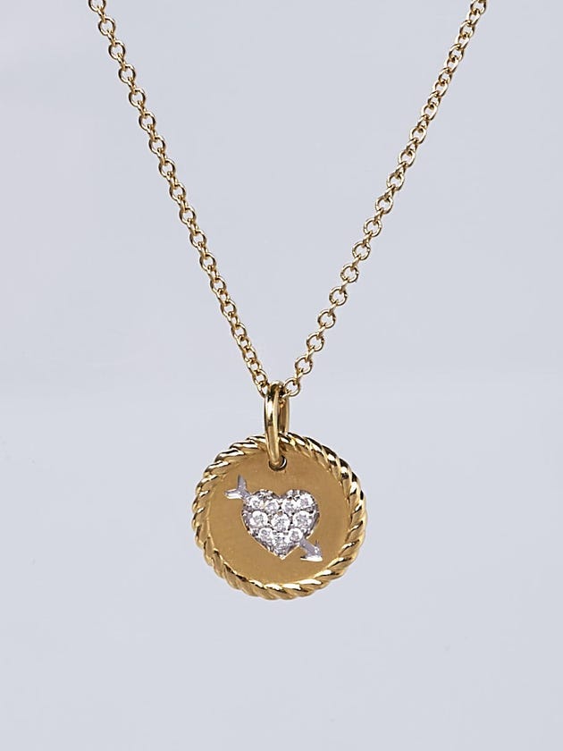 David Yurman 18k Gold and Diamonds Cable Classics Heart Charm Necklace