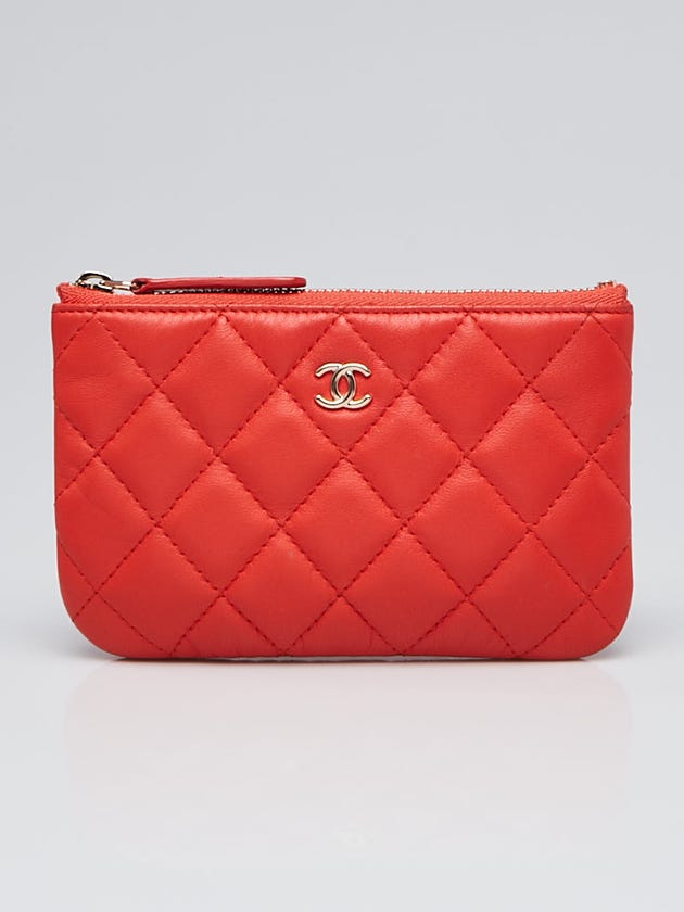 Chanel Red Quilted Lambskin Leather Zip Coin Pouch