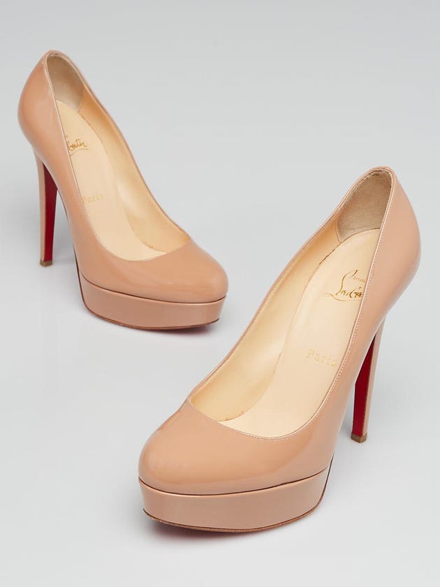 Christian Louboutin Nude Patent Leather Bianca 140 Pumps Size 7.5/38