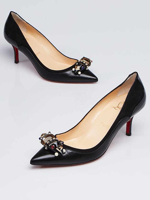 Christian Louboutin Black Leather and Suede Tudorchic 70 Pumps Size 5/35.5
