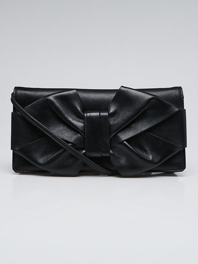 Valentino Black Leather Bow Crossbody Clutch Bag