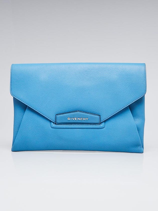Givenchy Blue Sugar Goatskin Leather Medium Envelope Clutch Bag