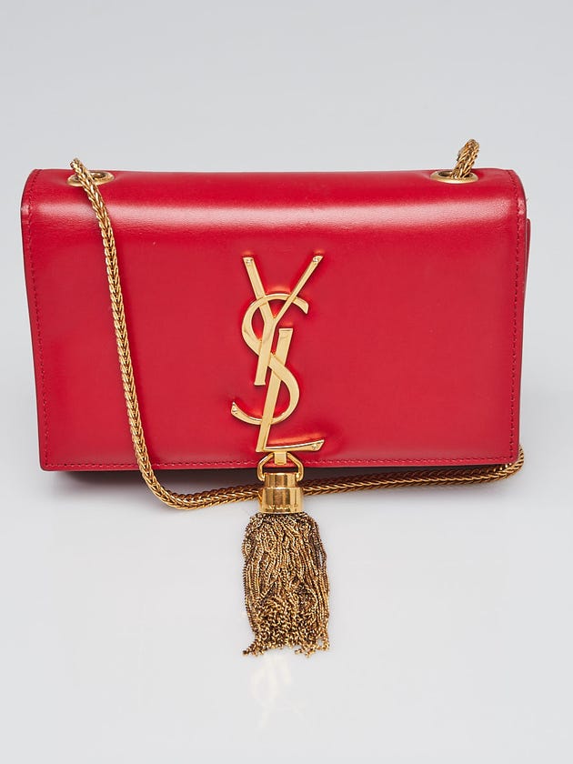 Yves Saint Laurent Red Calf Leather Small Cassandre Tassel Bag