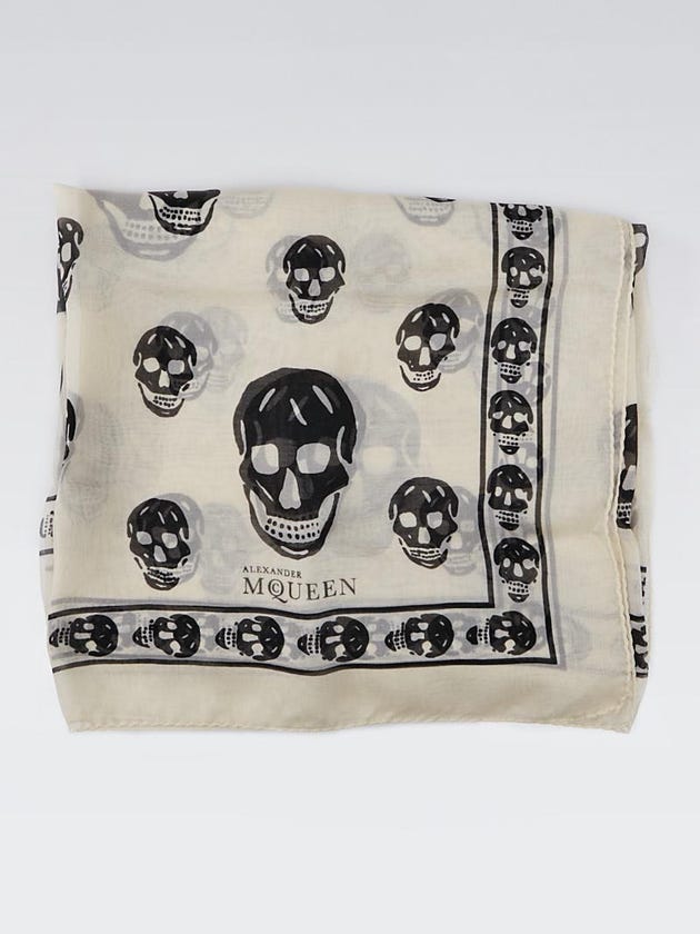 Alexander McQueen White/Black Silk Chiffon Classic Skull Scarf