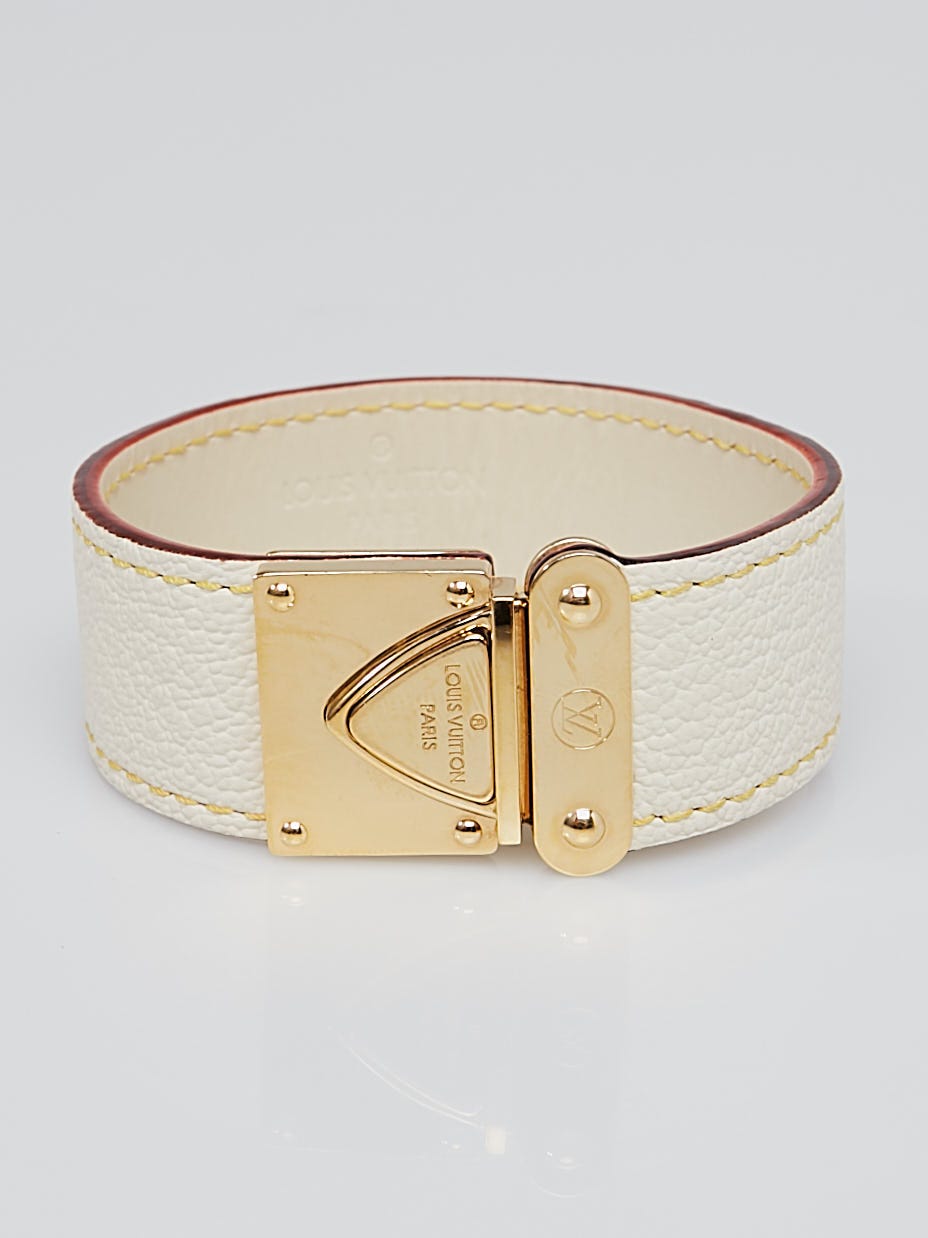 Louis Vuitton Louis Vuitton White Suhali Leather Belt With Gold