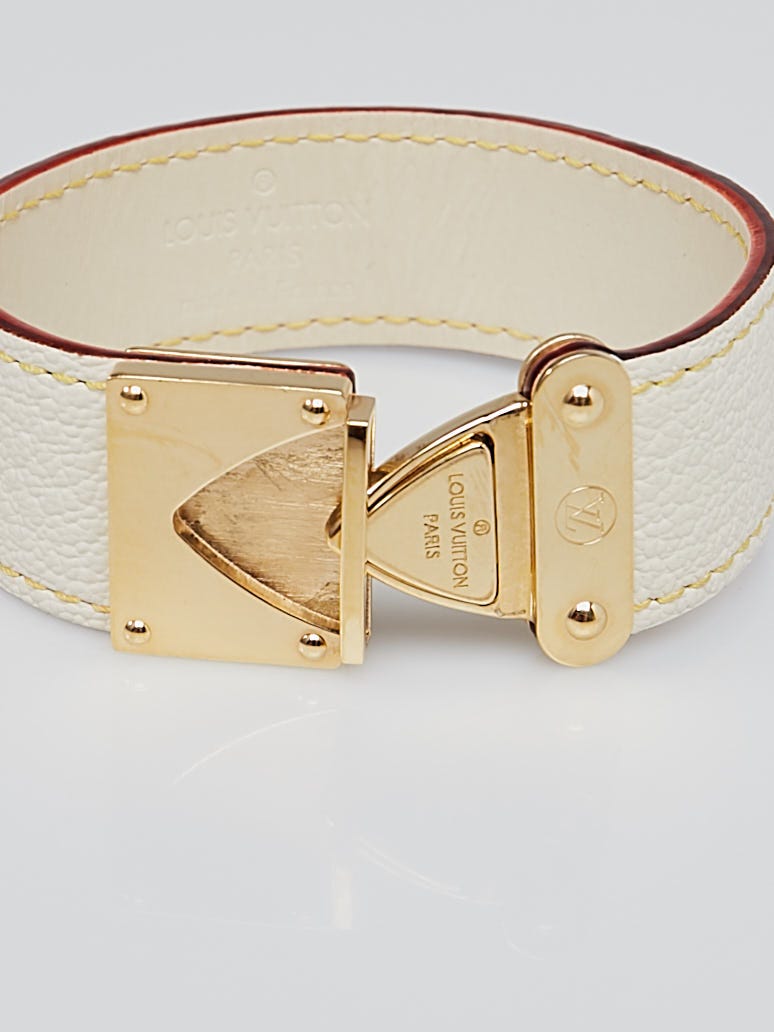 Louis Vuitton White Suhali Leather S-Lock Cuff Bracelet - Yoogi's