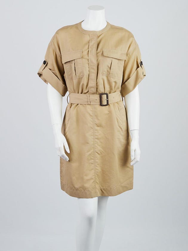 Burberry Brit Khaki Cotton and Silk Blend Shirt Dress Size 8