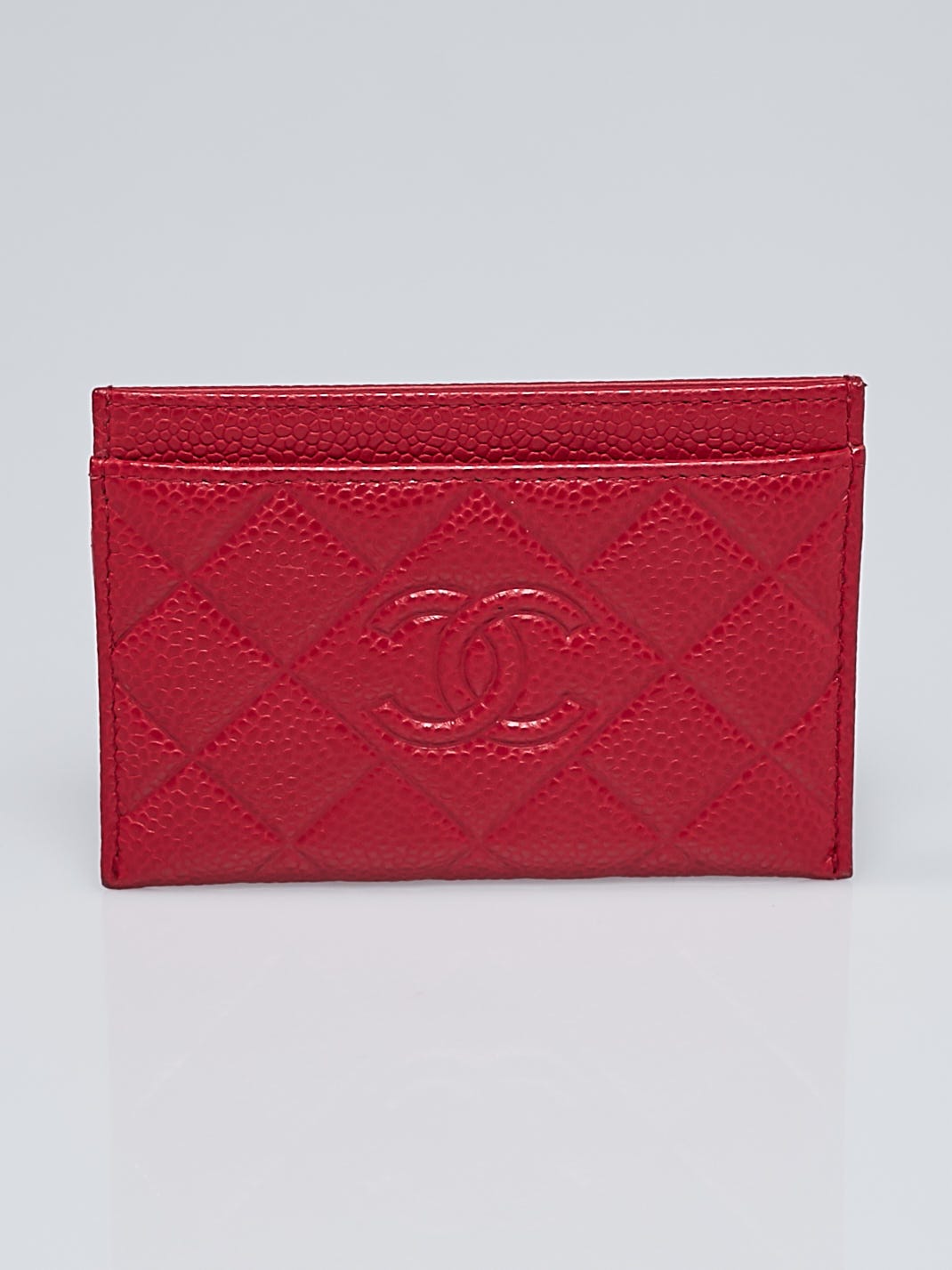 Chanel Red Grained Quilted Leather Card Holder - Yoogi's Closet