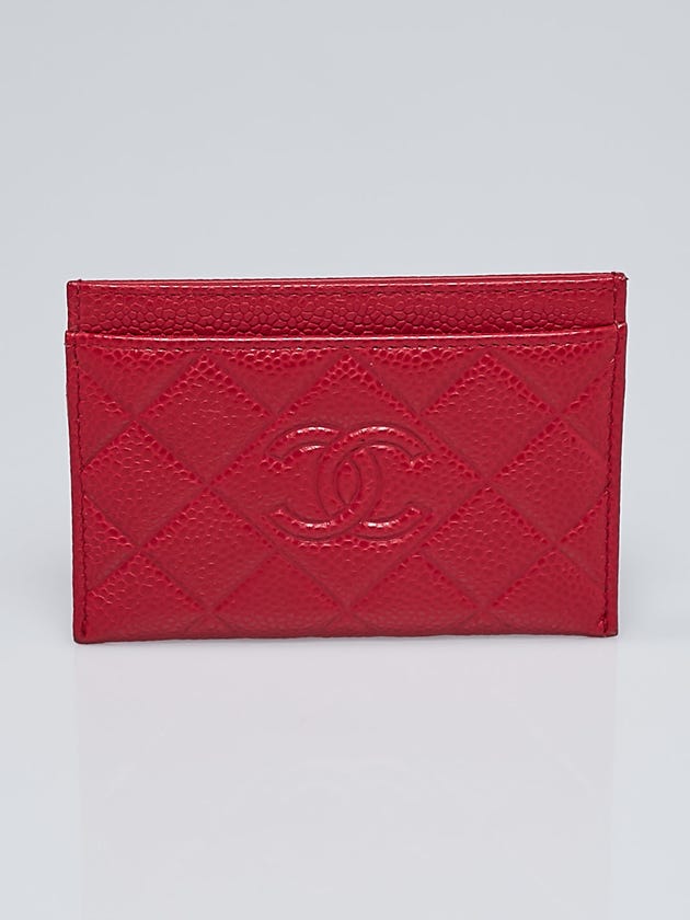 Chanel Red Grained Quilted Leather Card Holder