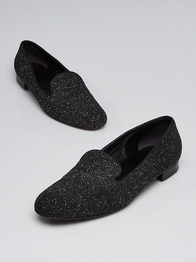 Yves Saint Laurent Black Glitter Loafers Size 10.5/41