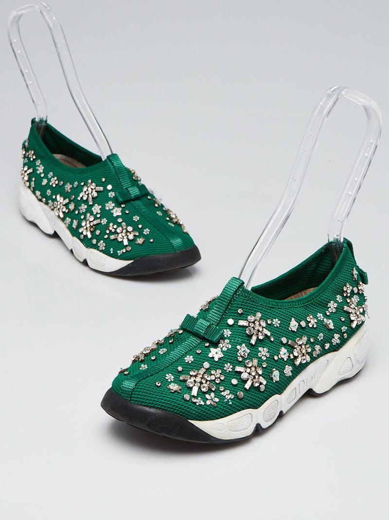 Christian Dior Green Technical Fabric Embellished Fusion Slip On 