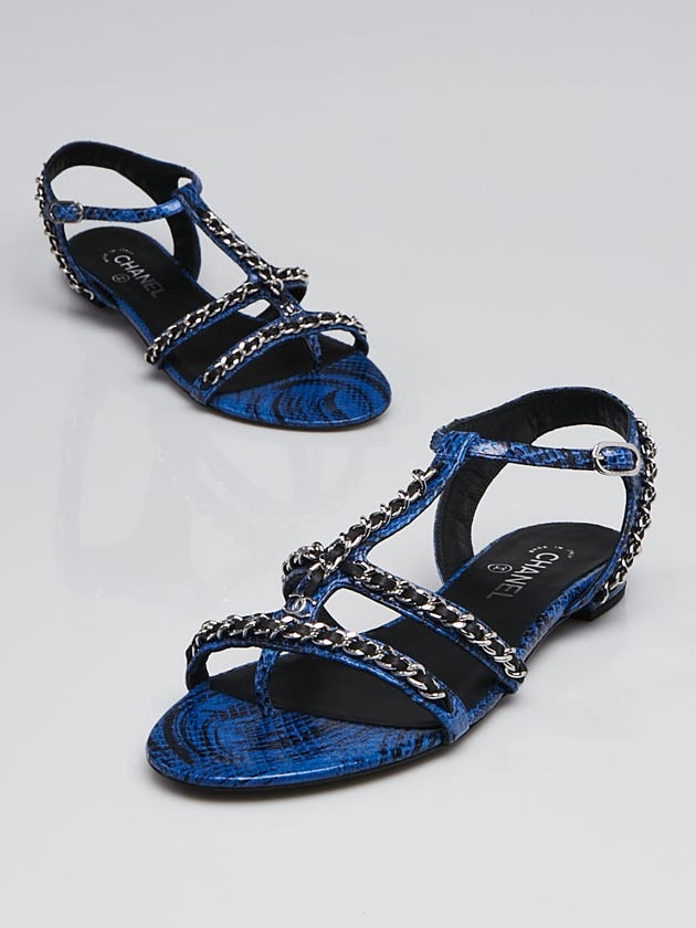 Chanel Dark Blue Snake Chain Thong Flat Sandals Size 10.5/41