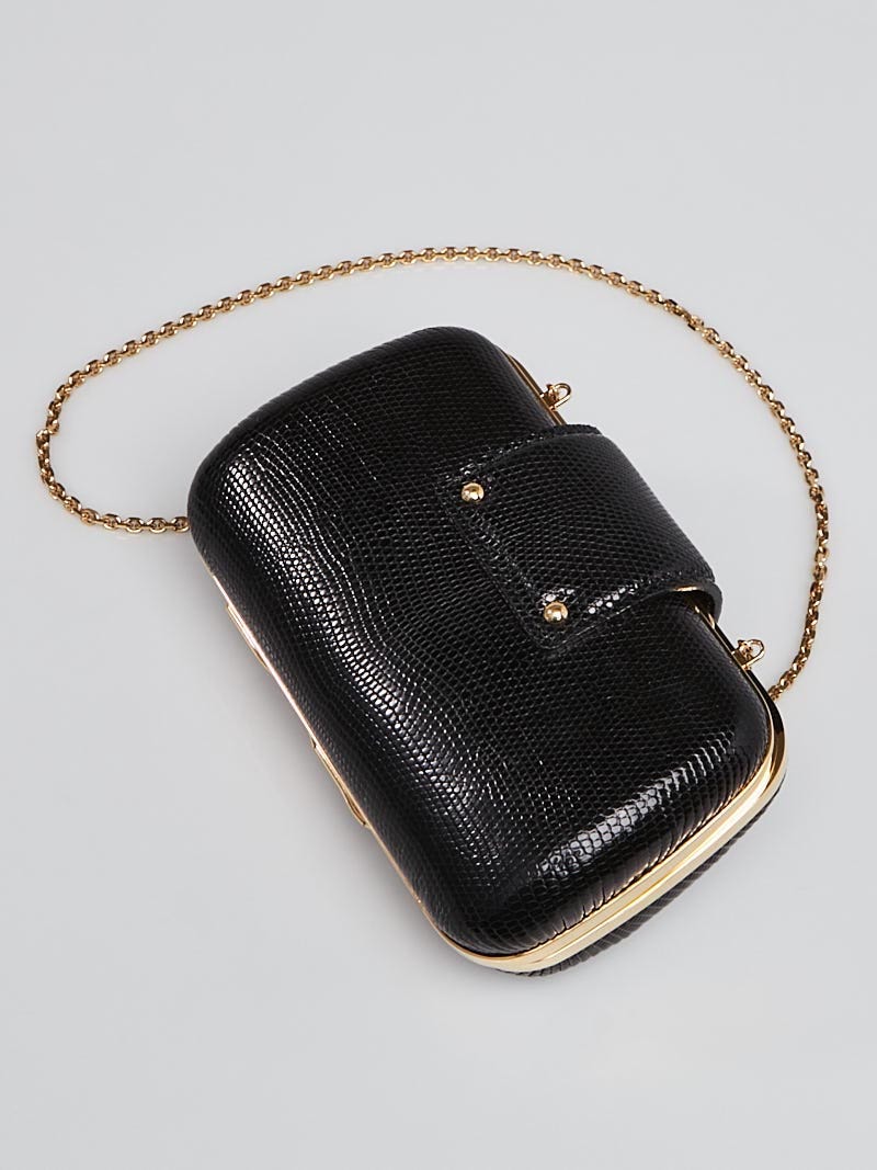 Louis Vuitton Black Lizard Minaudiere Petite Tresor Clutch Bag