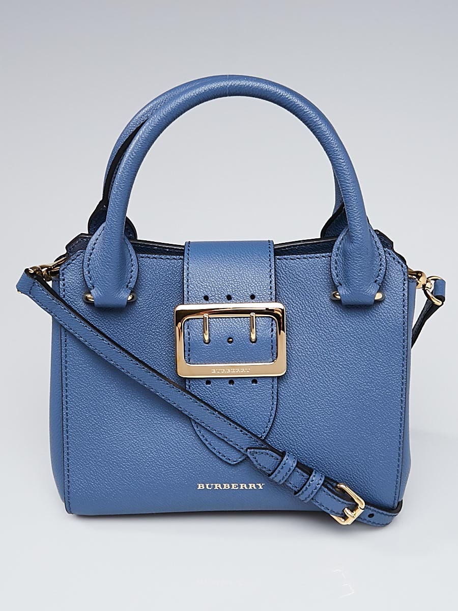 Burberry Blue Grainy Leather Small Buckle Tote Bag - Yoogi's Closet