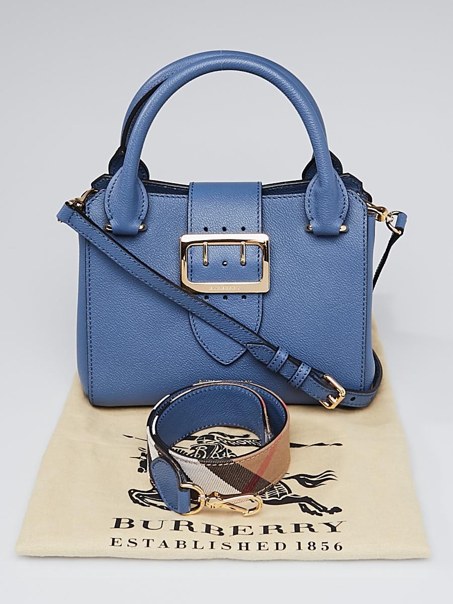 Burberry Blue Grainy Leather Small Buckle Tote Bag - Yoogi's Closet