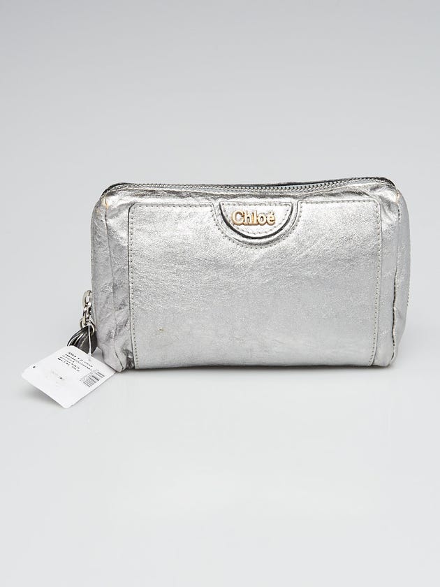 Chloe Silver Leather Cosmetic Bag