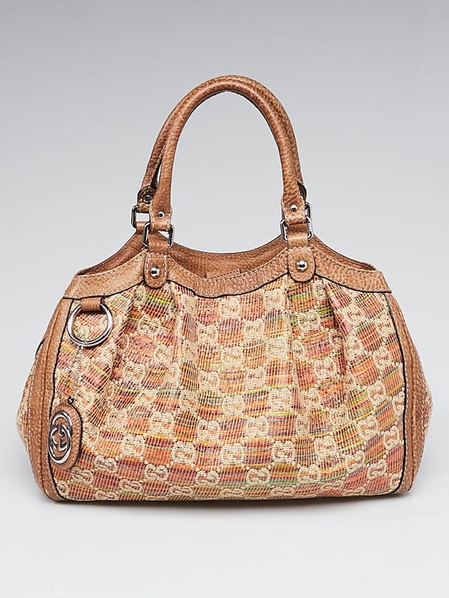 Gucci Multicolor Woven Straw Lebeccio Medium Sukey Tote Bag