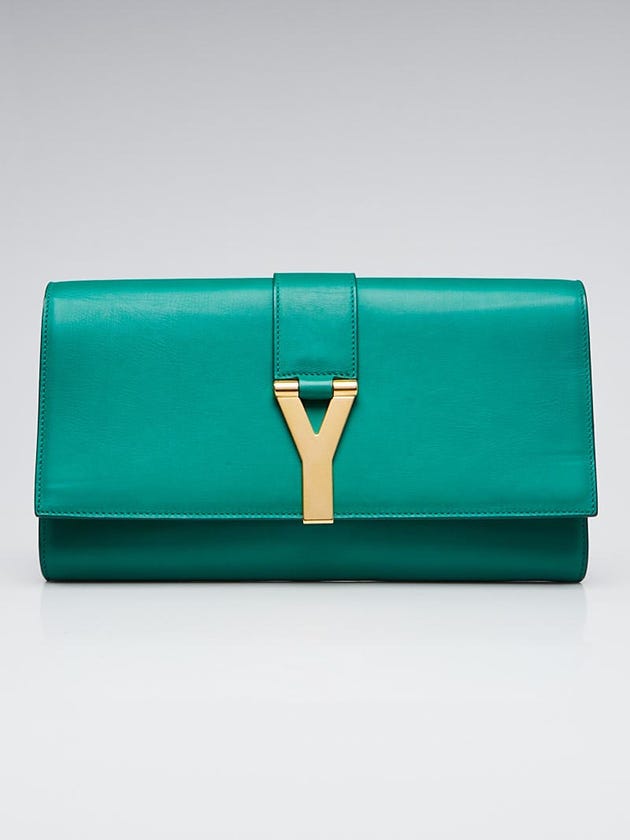 Yves Saint Laurent Green Calfskin Leather Ligne Y Clutch Bag