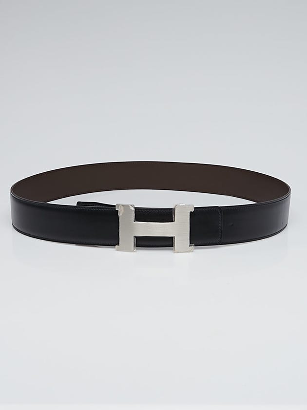 Hermes Black Box Leather Palladium Plated Constance H Belt Size 100
