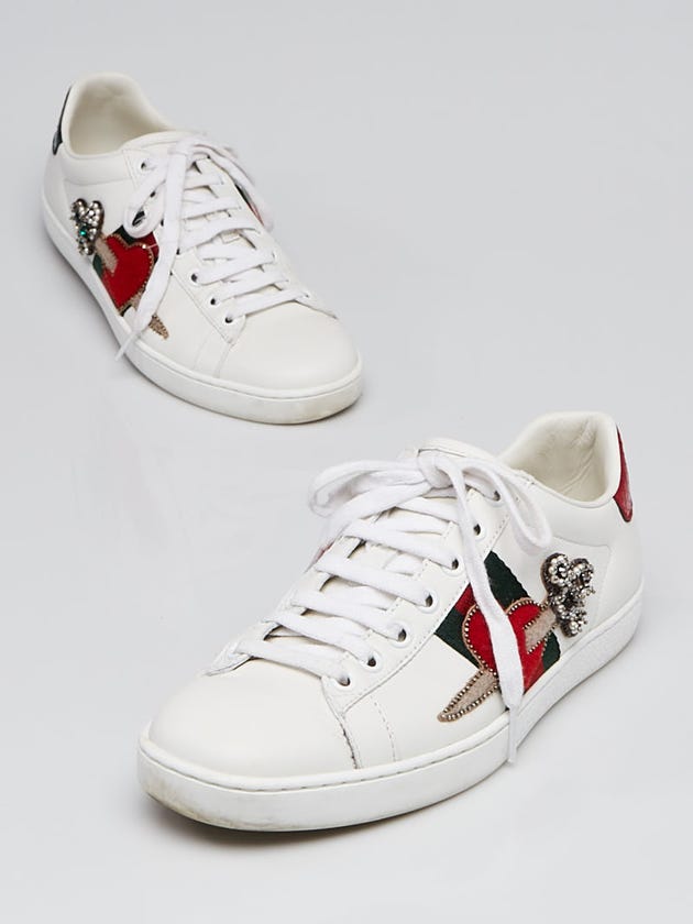 Gucci White Leather Ace Embroidered Sneakers Size 6.5/37