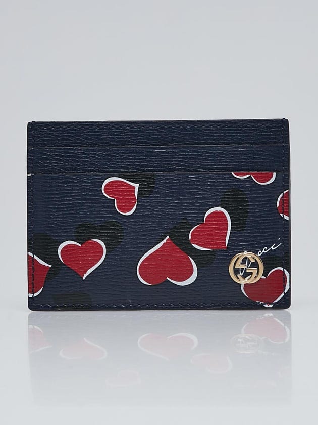 Gucci Blue Textured Leather Heartbeat Betty Card Holder