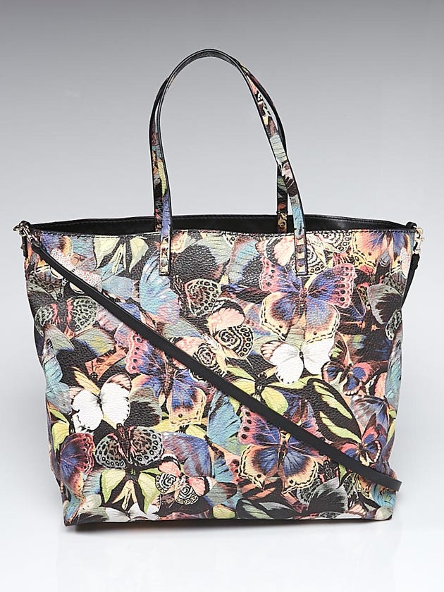 Valentino Multicolor Butterfly Print Leather Camu Tote Bag