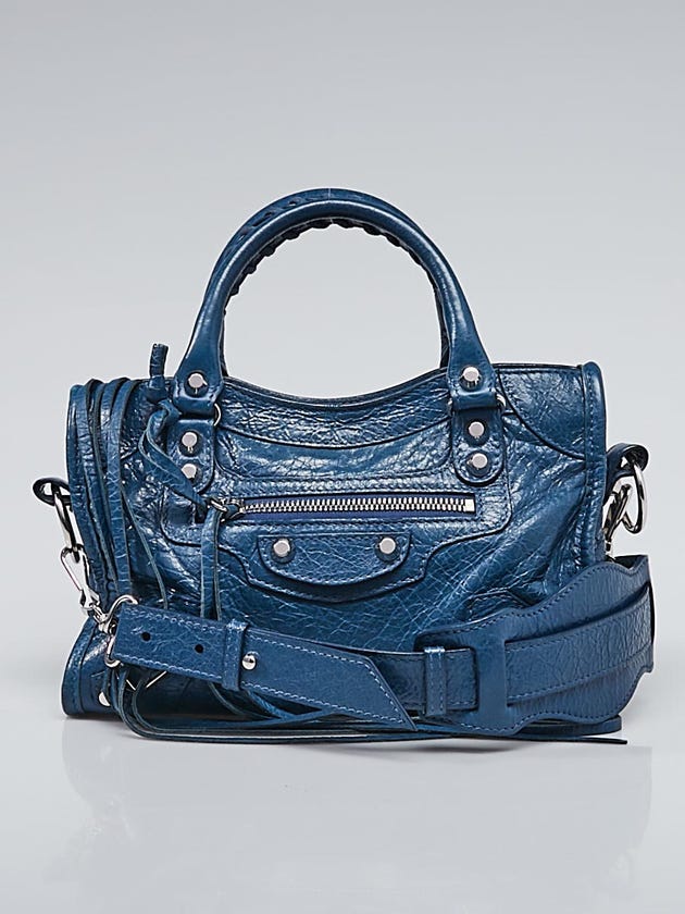 Balenciaga Bleu Profond Lambskin Leather Mini City Motorcycle Bag