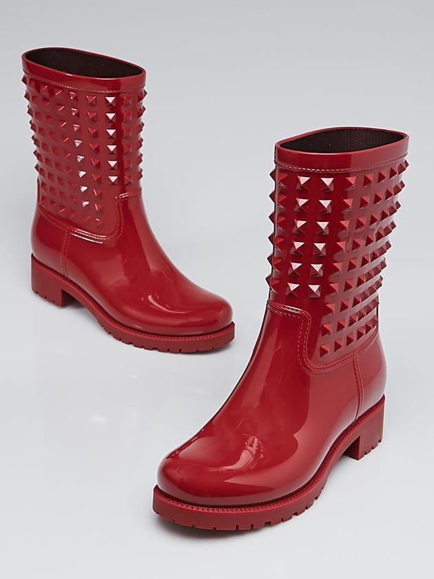 Valentino Red PVC Rockstud Rain Boots Size 8.5/39