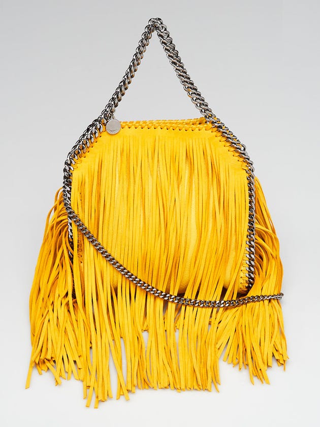 Stella McCartney Yellow Shaggy Dear Faux-Leather Fringed Mini Falabella Bag
