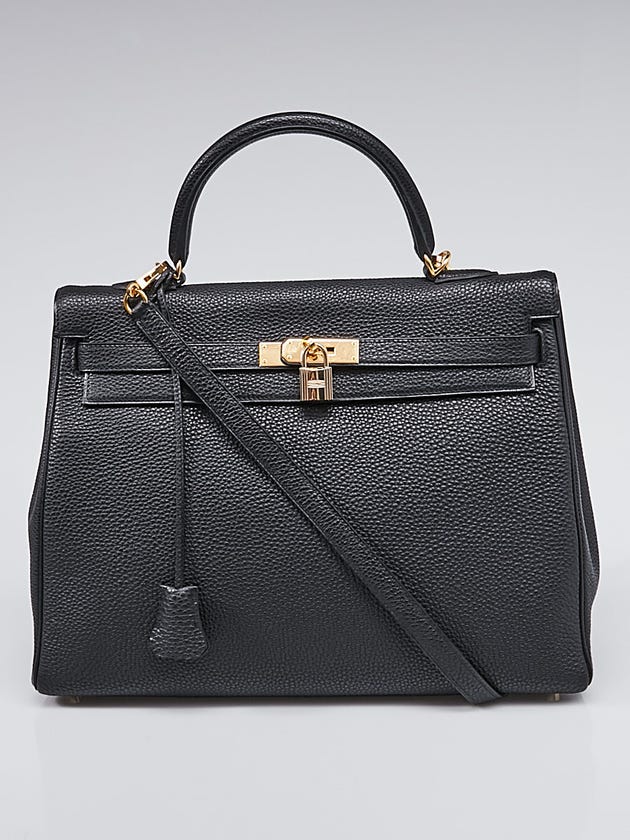 Hermes 35cm Black Togo Leather Palladium Plated Kelly Retourne Bag