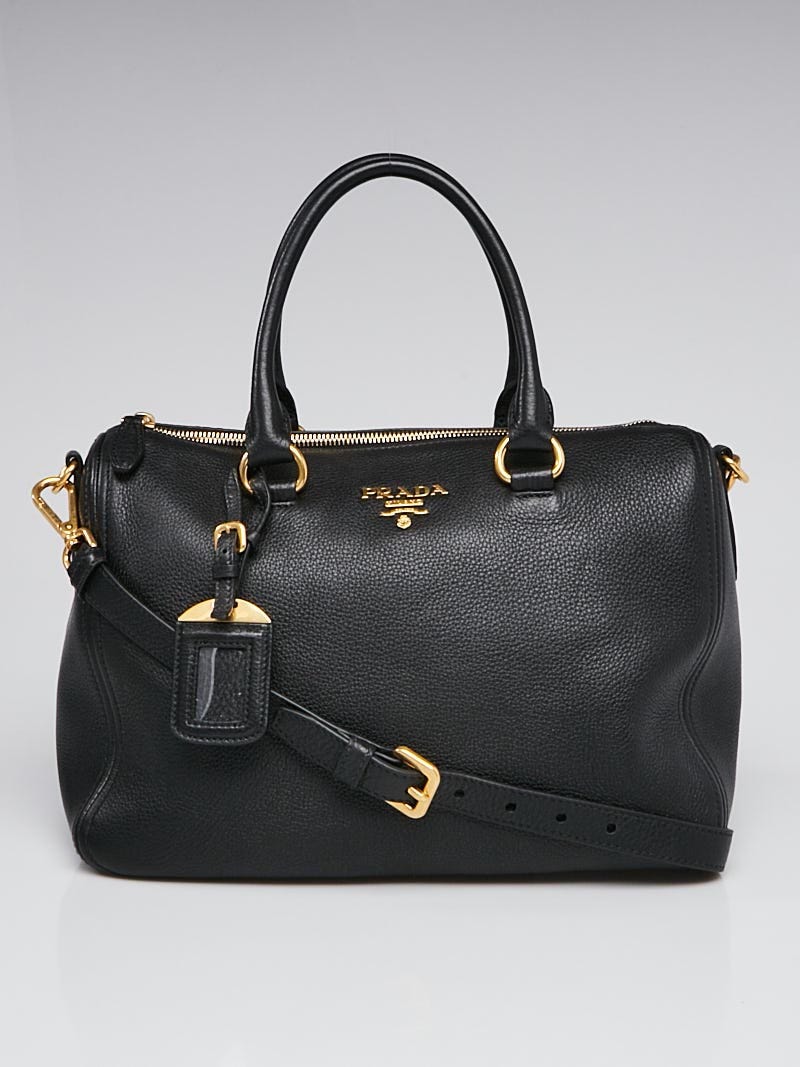 Prada Black Vitello Phenix Leather Bauletto Bag 1BB023 - Yoogi's Closet