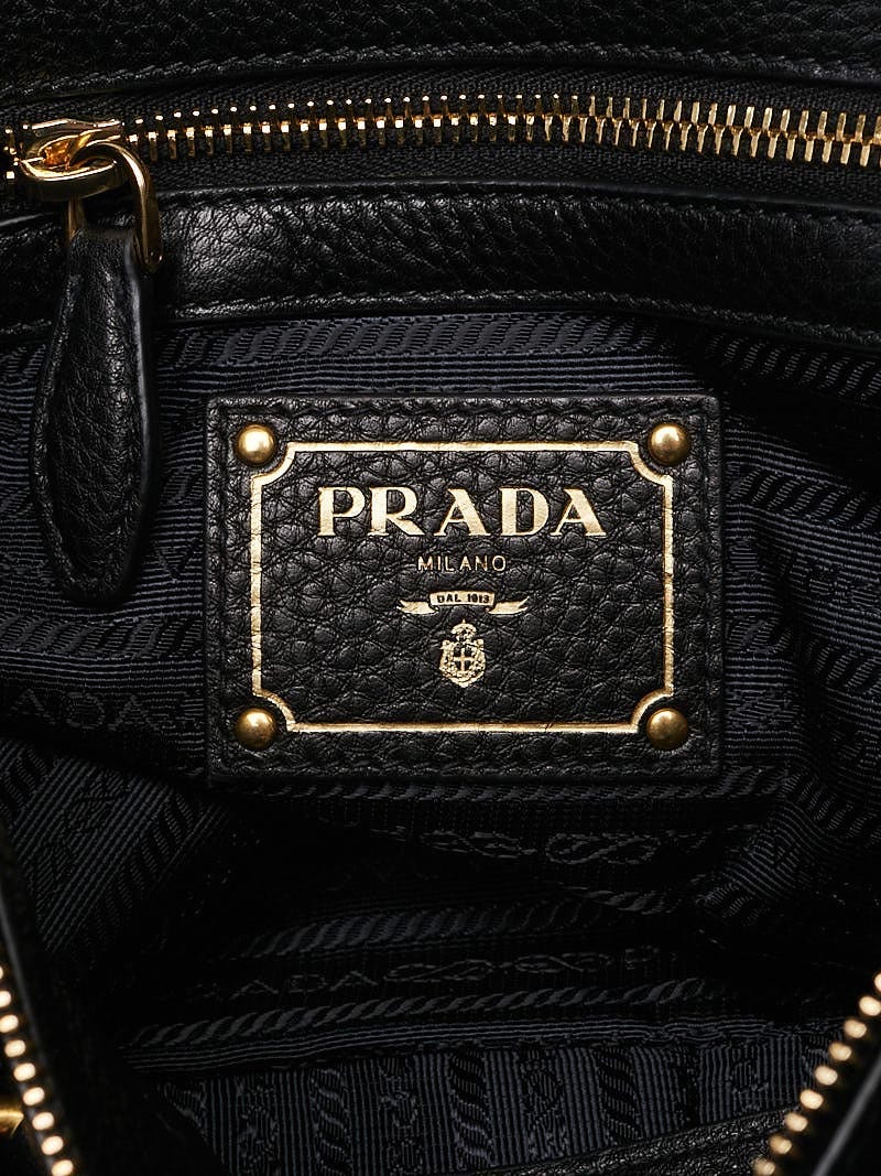 PRADA Crossbody Vitello Phenix Double Zip Black Textured Calfskin Leather