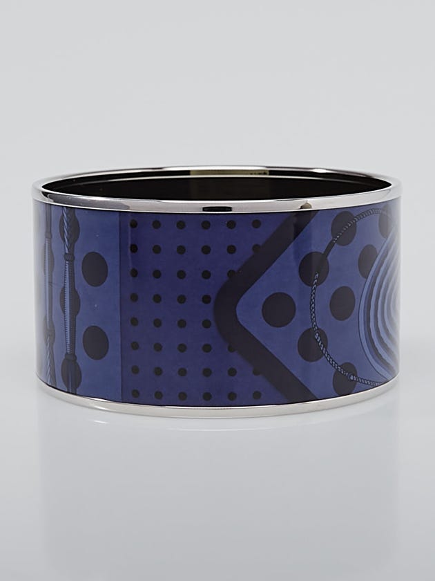 Hermes Indigo Clic Clac a Pois Printed Enamel Palladium Plated Extra Wide Bracelet Size 65