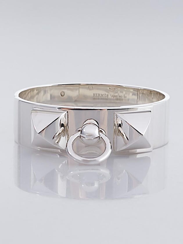 Hermes Sterling Silver Collier de Chien MM Cuff Bracelet