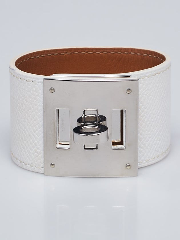 Hermes White Epsom Leather Palladium Plated Kelly Dog Bracelet