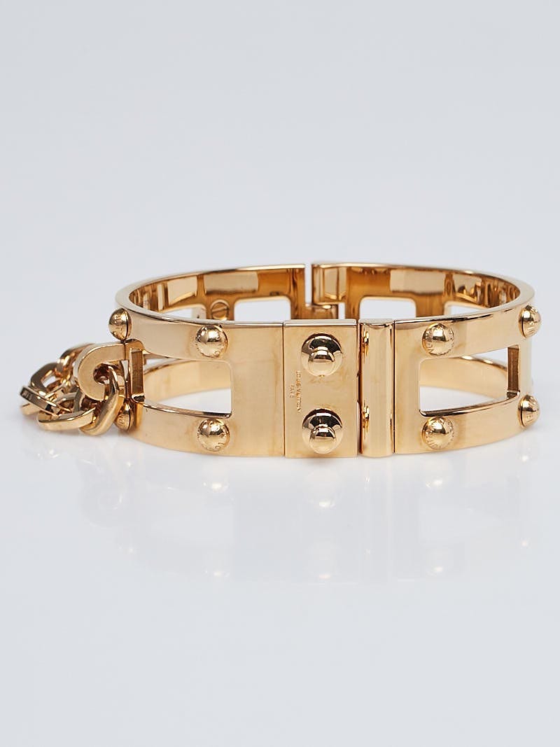 Louis Vuitton Goldtone Metal Lock Me Frame Cuff Bracelet - Yoogi's Closet