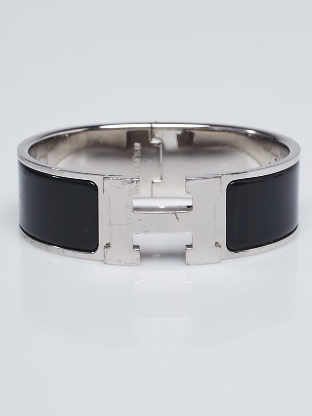 Hermes Black Enamel Palladium Plated Clic-Clac H GM Wide Bracelet