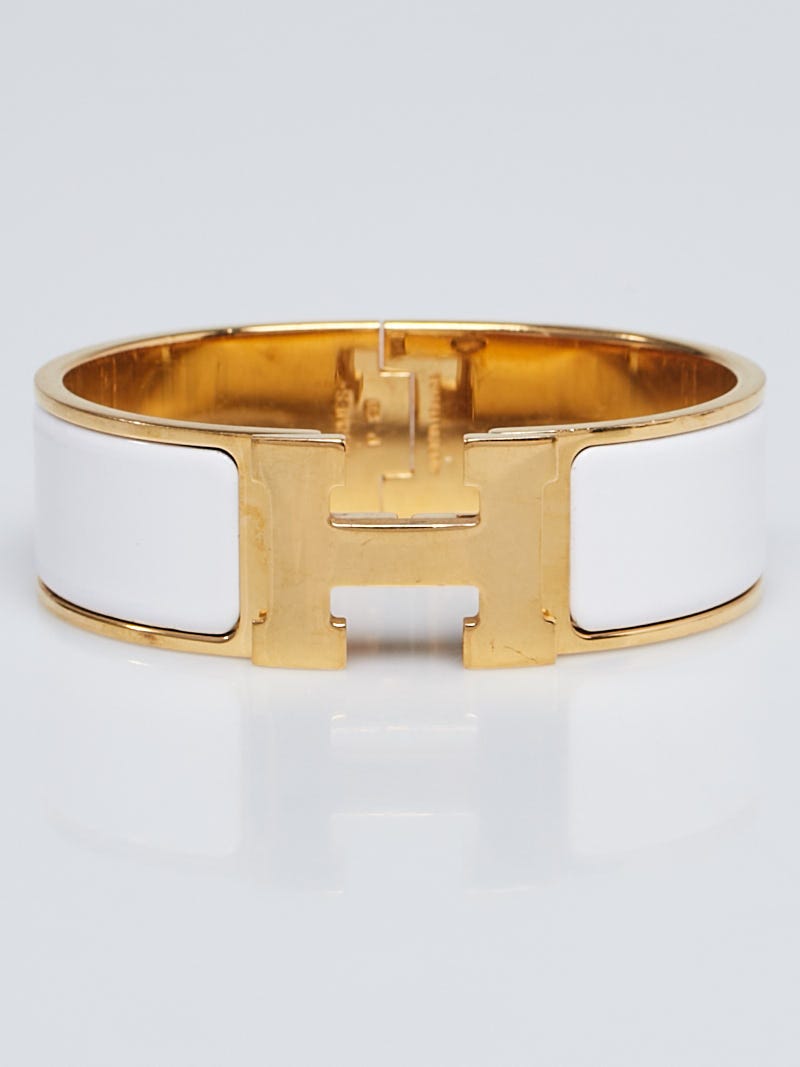 Hermes Enamel Wide Clic Clac H Bracelet GM White Gold