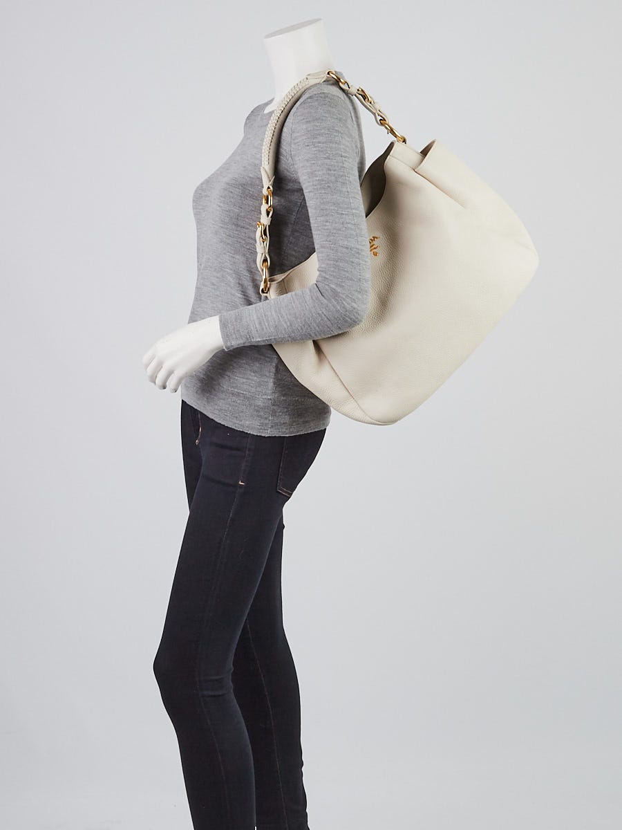 Prada Talco Vitello Daino Leather Double-Pocket Hobo Bag BR4863