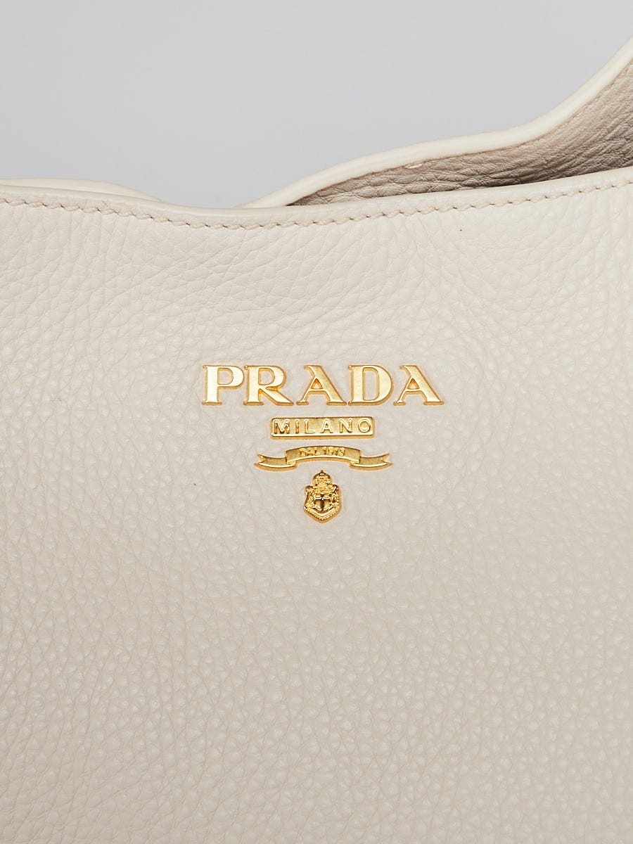 Prada Talco Vitello Daino Leather Double-Pocket Hobo Bag BR4863