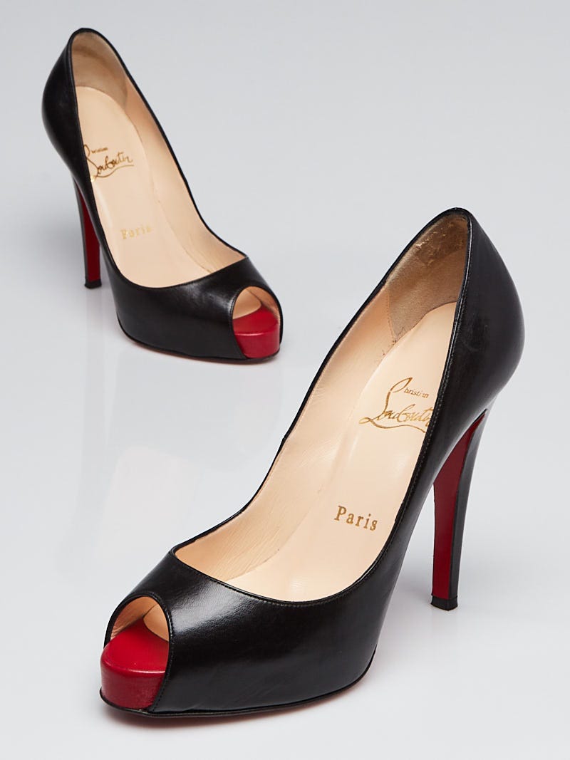 Christian Louboutin Black Leather Very Prive 120 Peep-Toe Pumps