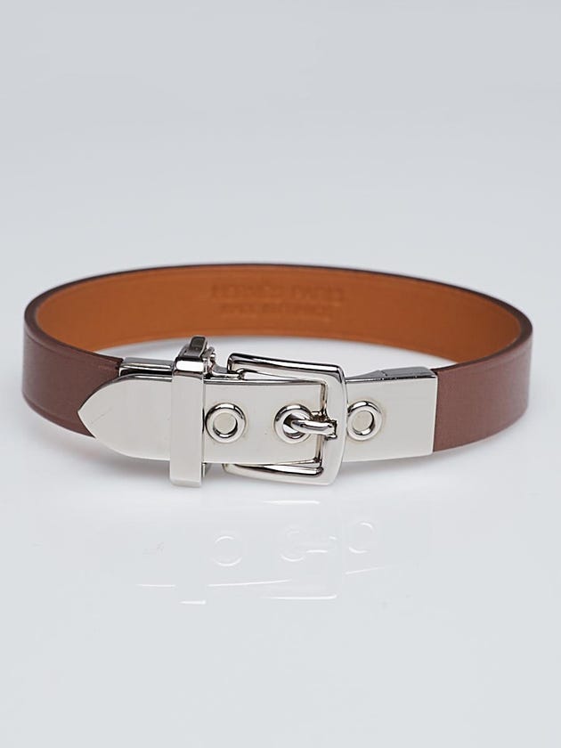 Hermes Griolet Tadelakt Leather Palladium Plated Java 10 Bracelet Size M