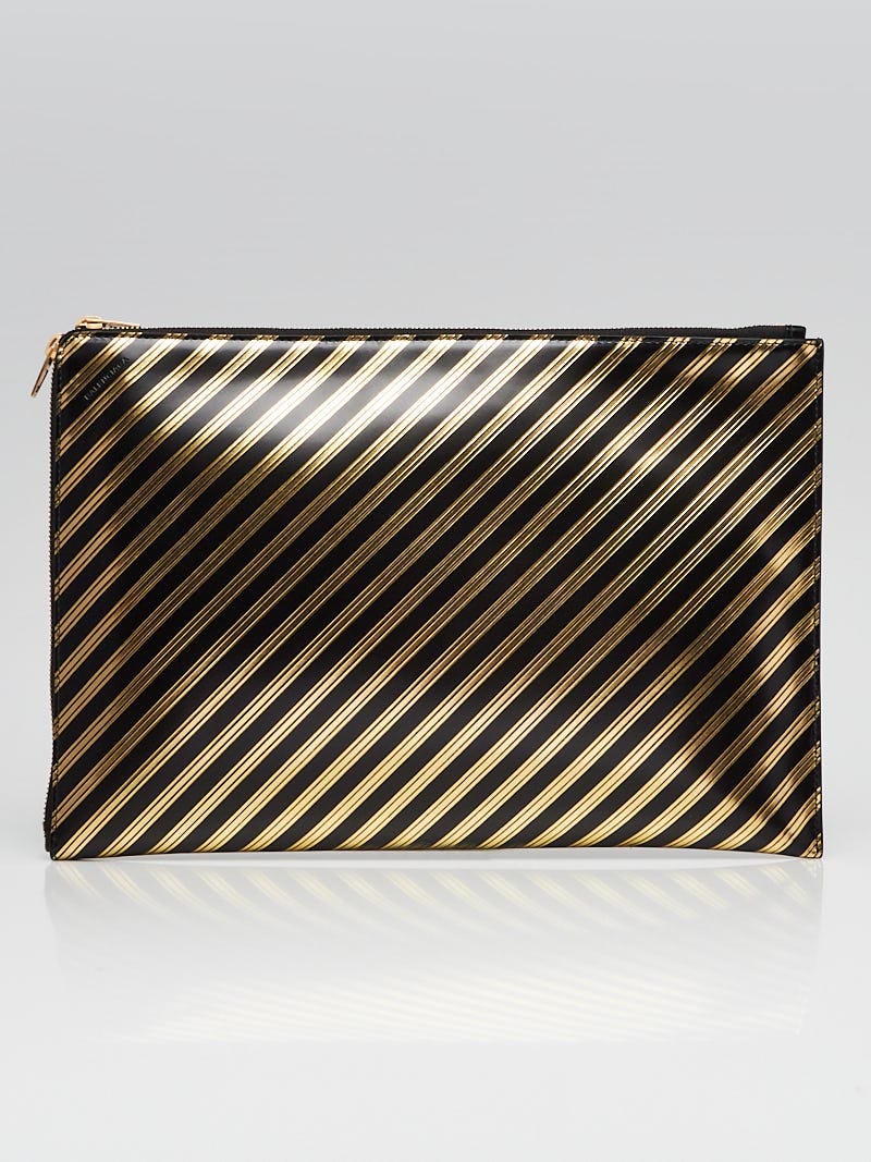 Balenciaga Metallic Gold and Black Striped Clutch Bag