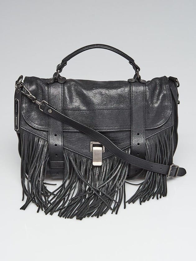 Proenza Schouler Black Leather Fringe PS1 Medium Satchel Bag
