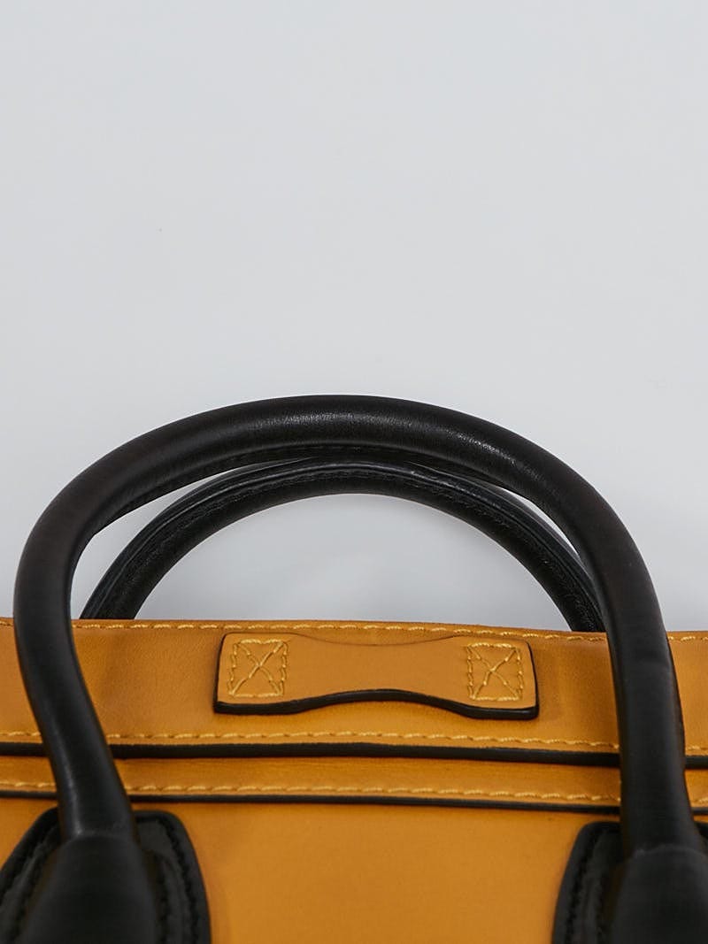 Celine Mustard/Black Leather Nano Luggage Tote Celine